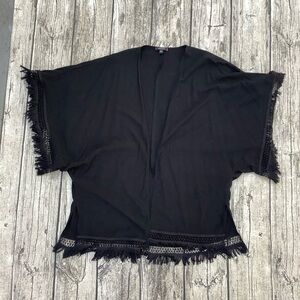 Stella and Dot Black Kimono Fringe Short Sleeve Cardigan Women’s